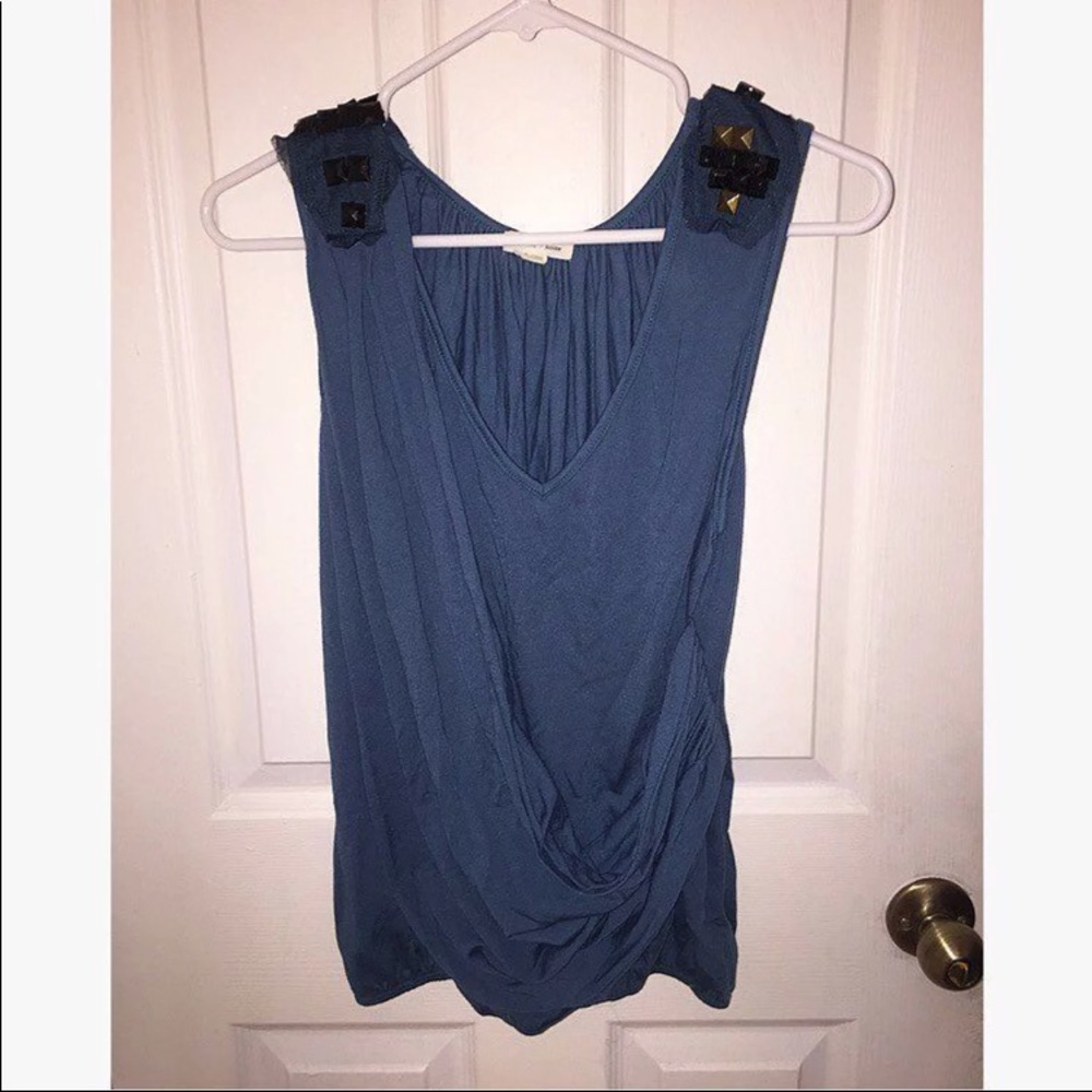 Silence + Noise Teal Studded Drape Top Hipster Mod